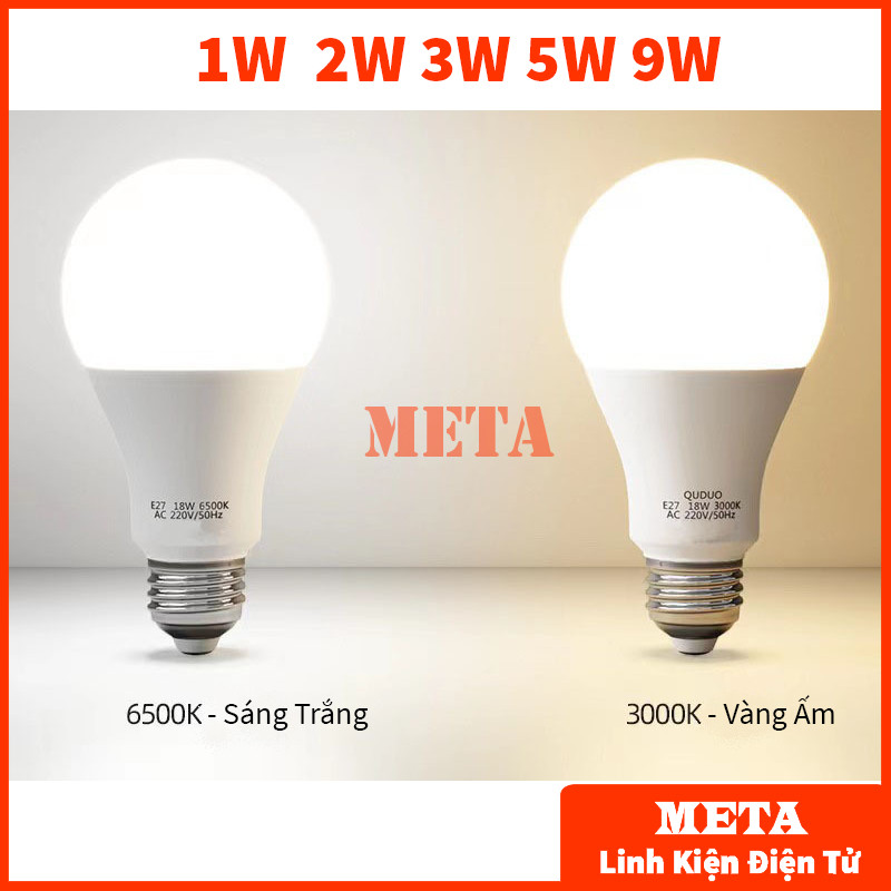 Bóng đèn Led Bulb TRÒN 1W, 3W, 5W, 7W, 9W Sáng Trắng/Vàng Ấm chống nước, tiết kiệm điện, đui vặn E27 (không có hộp)