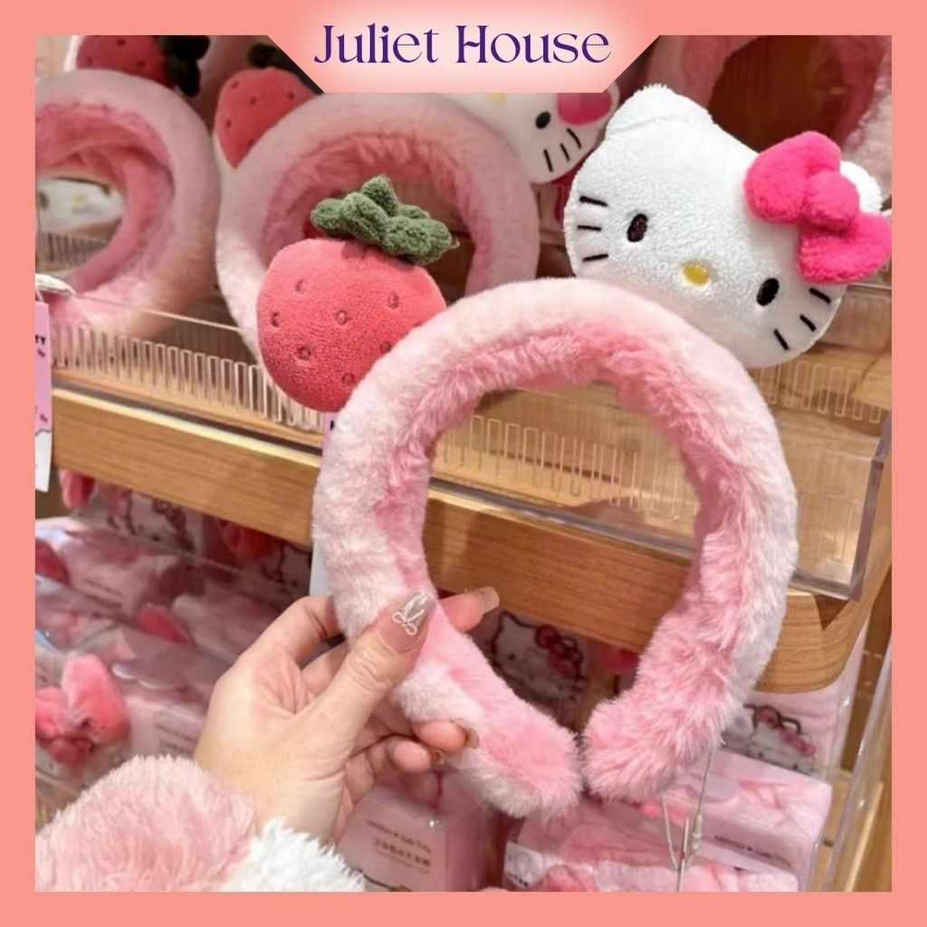 Băng Đô/ Bờm Cài Tóc Mèo Hello Kitty Quả Dâu Lông Mềm Mịn Phối Màu Hồng Trắng Đáng Yêu Siêu Hot BK5 