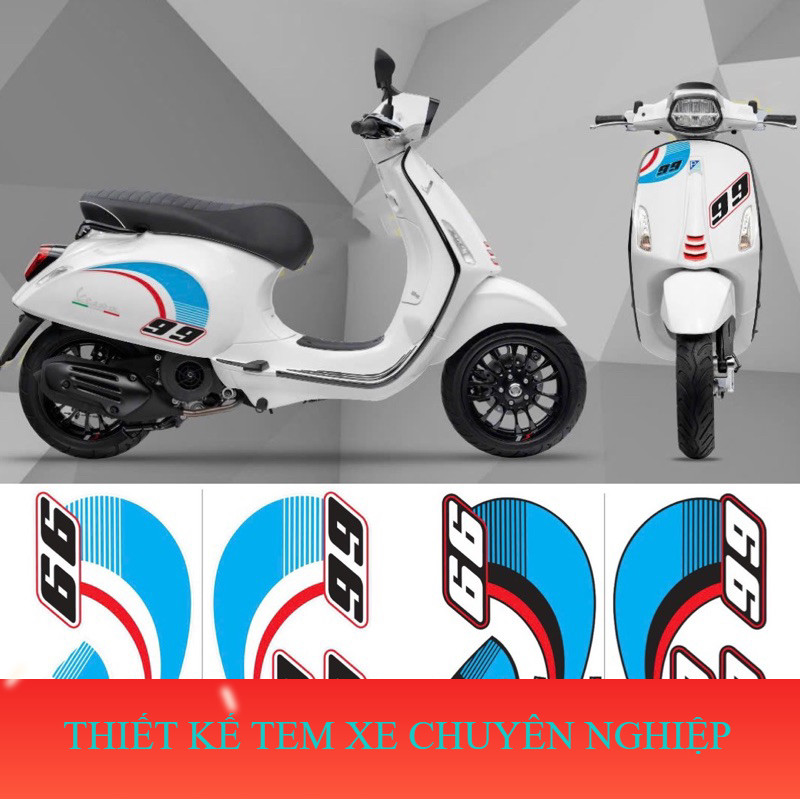 Tem Xe Vespa Sprint  - Primavera  -  xe điện nispa osaka  -   Mẫu 99 , Tem 3 lớp không bay màu