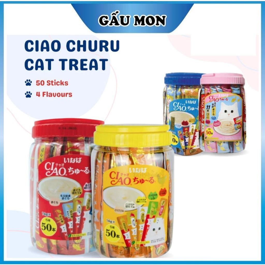 [Ciao churu] Hộp 100 Tuýp Súp Thưởng Mèo mọi lứa tuổi - Ciao Churu Mix Nhiều Vị