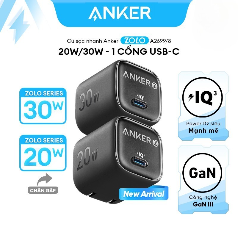[GIAO HỎA TỐC] Củ sạc nhanh Anker 312 A2678 PD 20W / 33Wchân gập, nhỏ gọn, nhiều màu sắc bảo hành 12