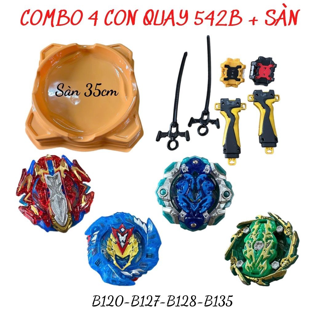 Bộ 4 Con quay BeyBlade + 2 Tay phóng + 1 Sàn đấu - Con quay vòng xoay thần tốc
