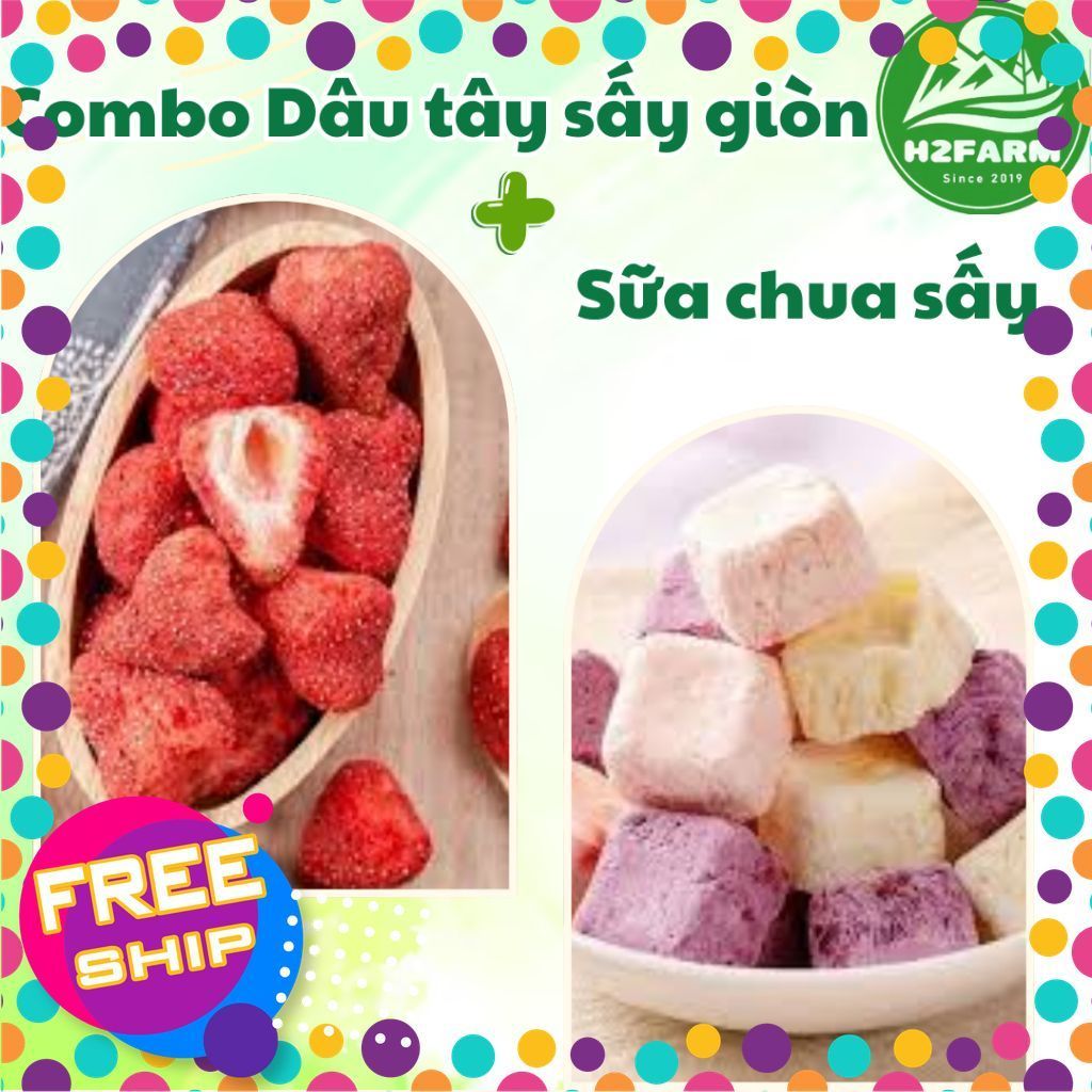 Combo Đồ Ăn Vặt 2 món Viên Snack Trái Cây , Dâu Tây Sấy Giòn - Đặc sản Đà lạt nhà H2farm