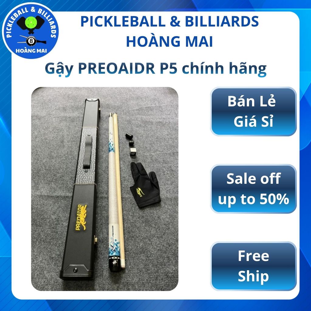 [Chính hãng] Gậy Bi-A, Cơ Bida Lỗ PREOAIDR P5 ngọn mộc, kèm combo bao da hộp sang trọng, tạo những c