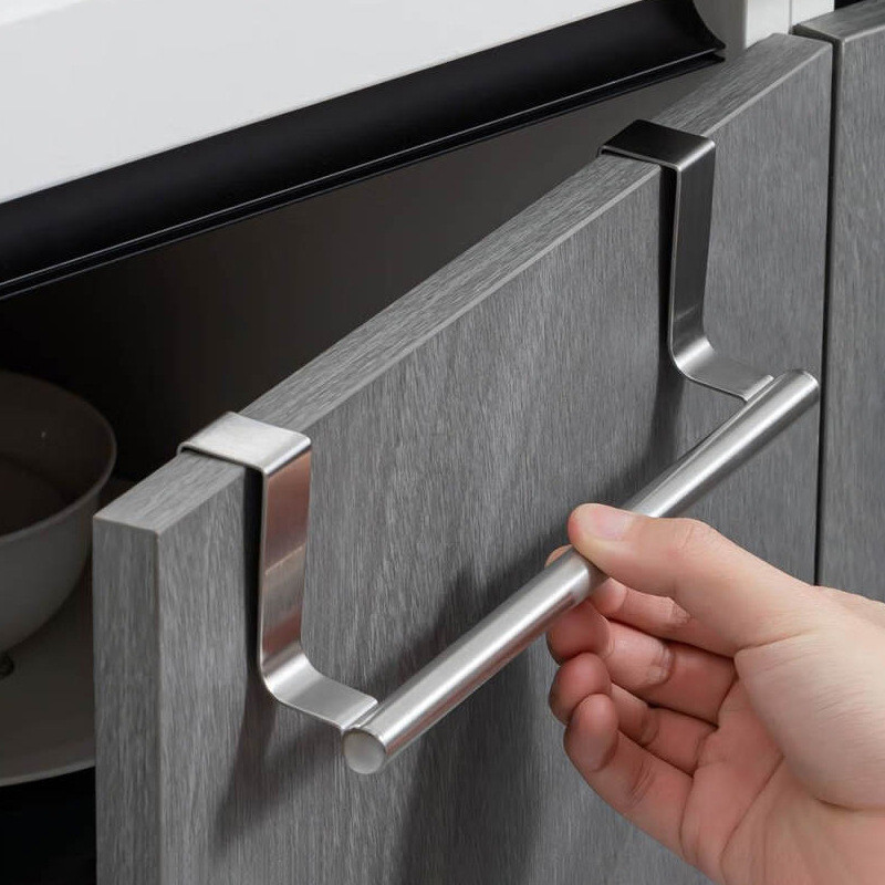 Hot Sale#Kitchen Door Back Stainless Steel Simple Towel Rack Cabinet Style Storage Rack Cloth Hanger