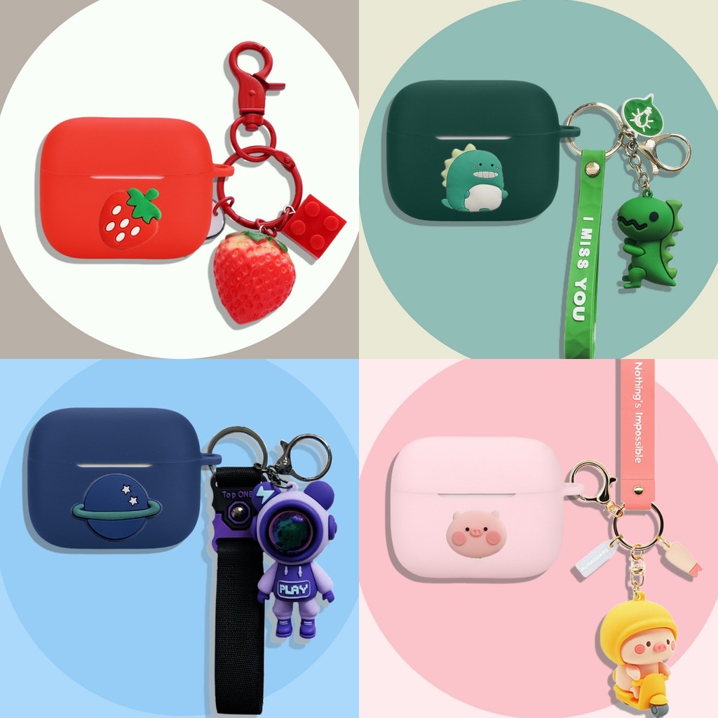 Case for iQOO TWS 5 Silicone Soft Case Cute Shiba Inu Dinosaur Keychain Cartoon Strawberry Pendant S
