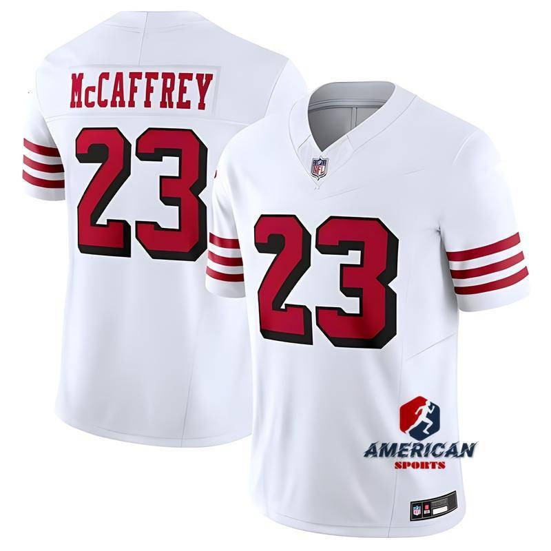 Áo jersey bóng đá Mỹ San Francisco 49ers Christian McCaffrey số 23 màu đỏ trắng phiên bản giới hạn