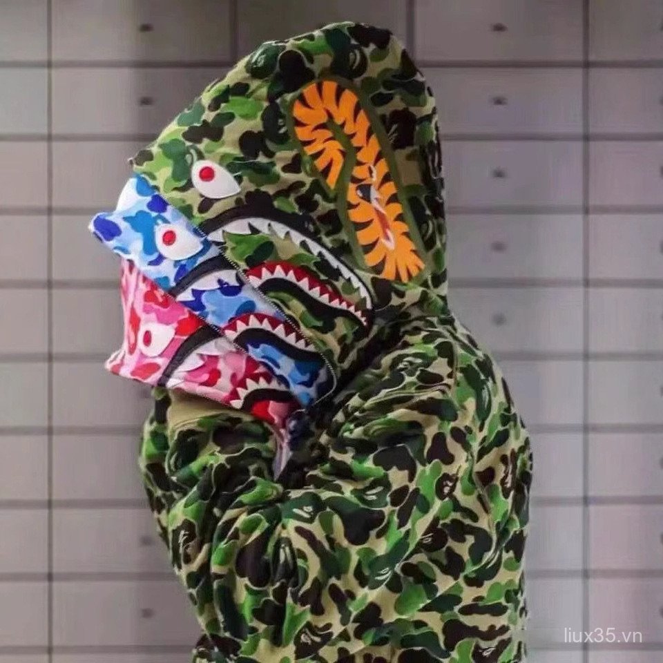 Bape Hoodie Cá Mập Nam Với Dây Kéo Đôi, Phù Hợp Dạo Phố