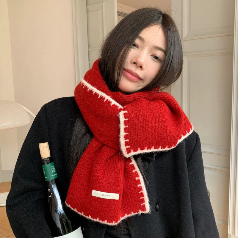 Scarf Wool High-Grade Knitted Scarf Korean Style Thickened Warm Scarf qKPF