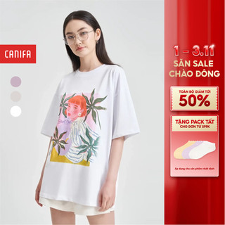  Áo phông nữ CANIFA áo thun cộc tay chất liệu cotton có in hình 6TS24S021 