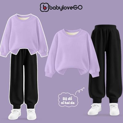 Bộ nỉ cho bé gái BabyloveGO set thu đông dài tay áo sweater quần thể thao basic cho bé 1-10 tuổi BN01