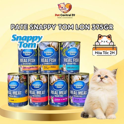 (Hỏa Tốc) Pate SNAPPY TOM Lon 400g Real Fish & Real Meat, Thức ăn ướt Snappy Tom 400gr cho mèo - Pet