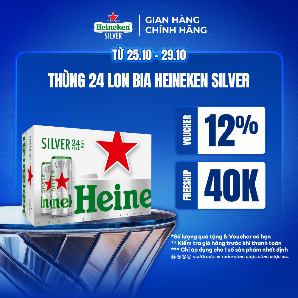 Thùng 24 lon bia Heineken Silver 330ml/lon