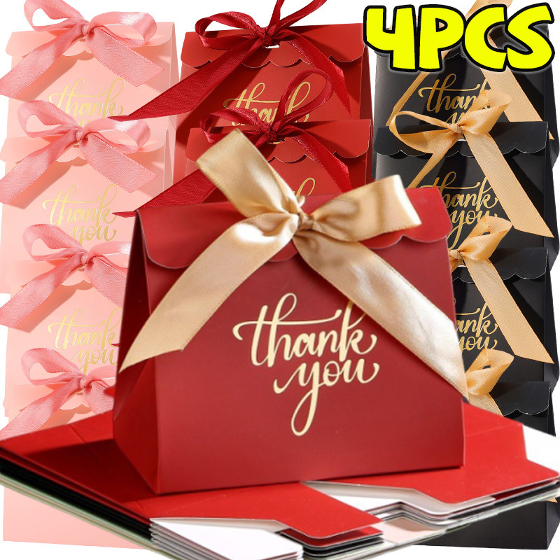 Túi quà cảm ơn cho kẹo cưới - Hộp đóng gói kẹo dẻo sô cô la đa chức năng - có nơ trang trí ruy băng