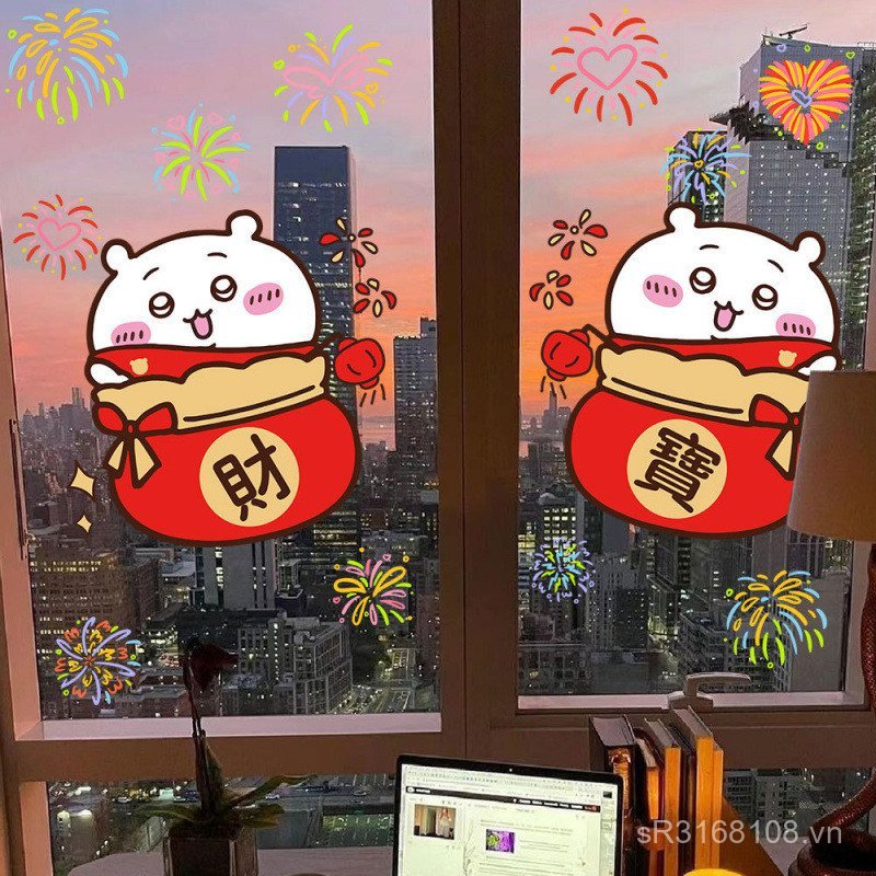 Cửa Sổ Tĩnh 2026 Chiikawa Nhãn Dán Cửa Sổ Trang Trí Chiikawa Tết Nguyên Đán Chiikawa Năm Ngựa Dán Kí