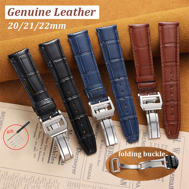 Dây đeo đồng hồ da thật cao cấp 20mm 21mm 22mm Khóa gấp họa tiết tre Da bò Vòng đeo tay đa năng dành