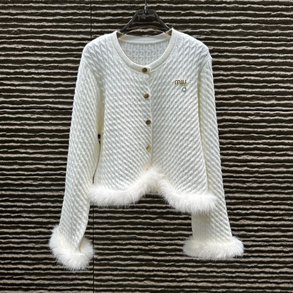 MIUMIU Autumn and Winter New Elegant Style Socialite Cardigan Knitted Fashion Versatile