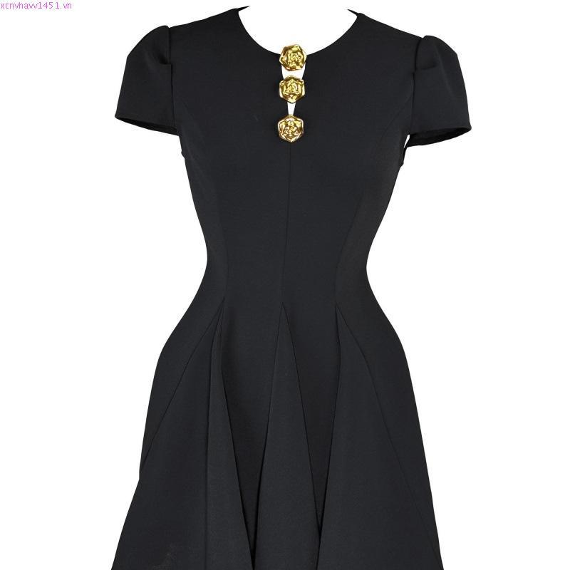 Váy Thiết Kế Tay Con Dáng Ngắn Xòe LECOONG V800 (Có Bigsize) Đầm Đẹp Sang Chảnh Đính Ba Khuy Màu Đen