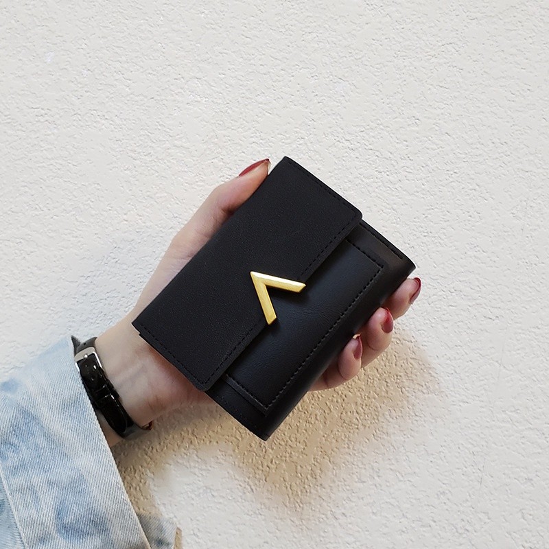 PK6 ins Mới V Hàn Quốc Ví Nữ Đoạn Ngắn Trăm Sinh Viên Kẹp Tiền Nữ Túi Đựng Thẻ Gấp Ba Tiền Xu Ví Da 