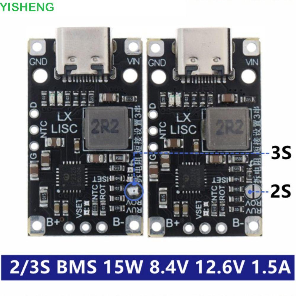 Mô-đun tăng cường sạc pin lithium YISHENG, Mô-đun chuyển đổi tăng cường Type-C USB 2-3S BMS 15W, 3.7