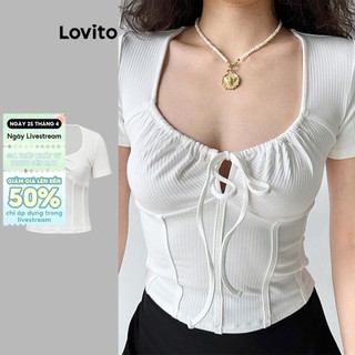 Lovito Áo sơ mi Casual Shirt Lace Up Structure Line T-Áo sơ mi mùa hè/xuân dành cho nữ L87ED174