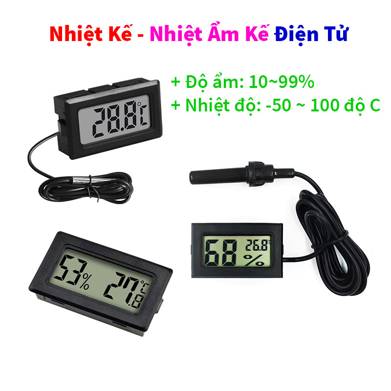 Nhiệt Kế, Nhiệt Ẩm Kế Điện Tử đo nhiệt độ -50*C ~100*C, độ ẩm 10~99% có đầu dò chống nước, dây dài 1 mét (có sẵn pin)
