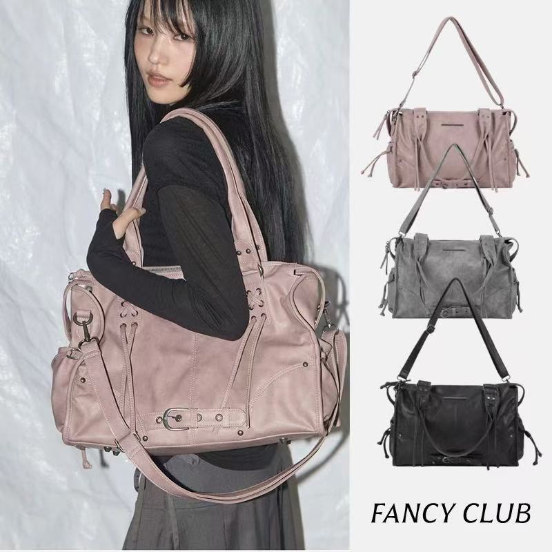 FANCY CLUB Dung tích lớn Túi Tote đeo vai cổ điển Dây đeo đinh tán Túi xe máy