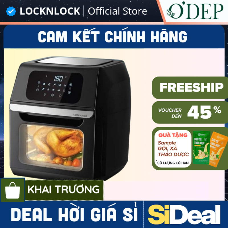 Nồi chiên không dầu LocknLock Chính Hãng, dung tích 12L EJF696BLK - SIDEAL SIO