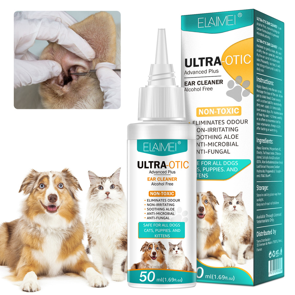 ELAIMEI Pet Ear Cleaner Cat Dog Ear Cleaner Ear Wax Cleaner 50ml