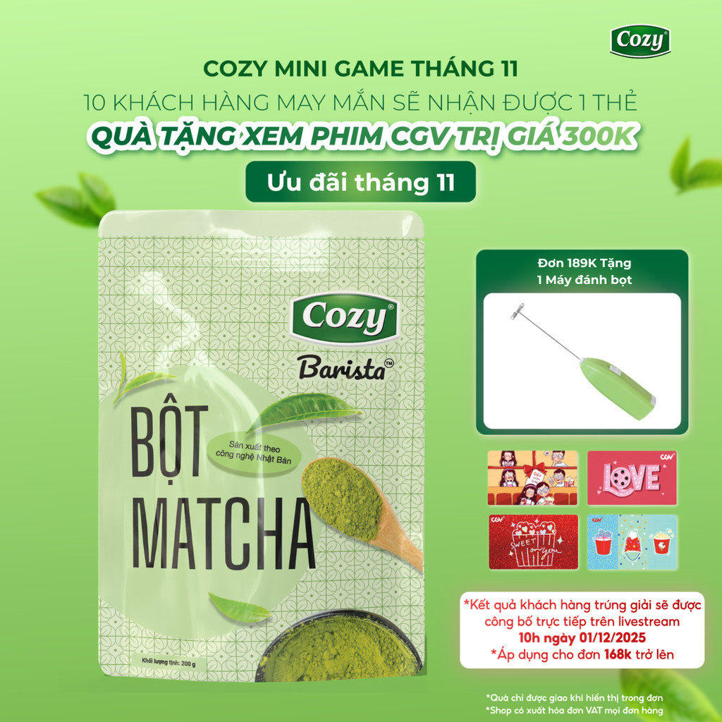 [DEAL ĐỘC QUYỀN] Bột Matcha Cozy Barista, Bột Trà Xanh Pha Matcha Latte Dây Chuyền Sản Xuất Nhật Bản