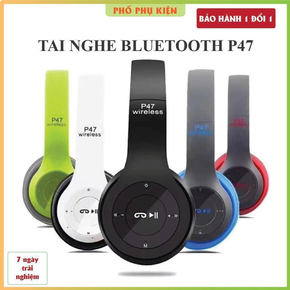 Tai Nghe Chụp Tai Bluetooth P47, Tai Không Dây Thẻ Nhớ, Nghe Nhạc Cực Hay, Có Mic, Âm Bass Cực Chất 