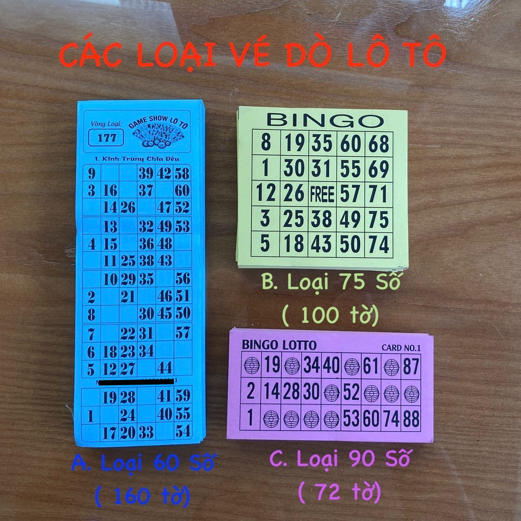 Vé Dò Loto ( Lô tô) 160 Tờ 60 Số Chuyên cho các sự kiện, lễ hội bao vui ( nhiều mẫu)