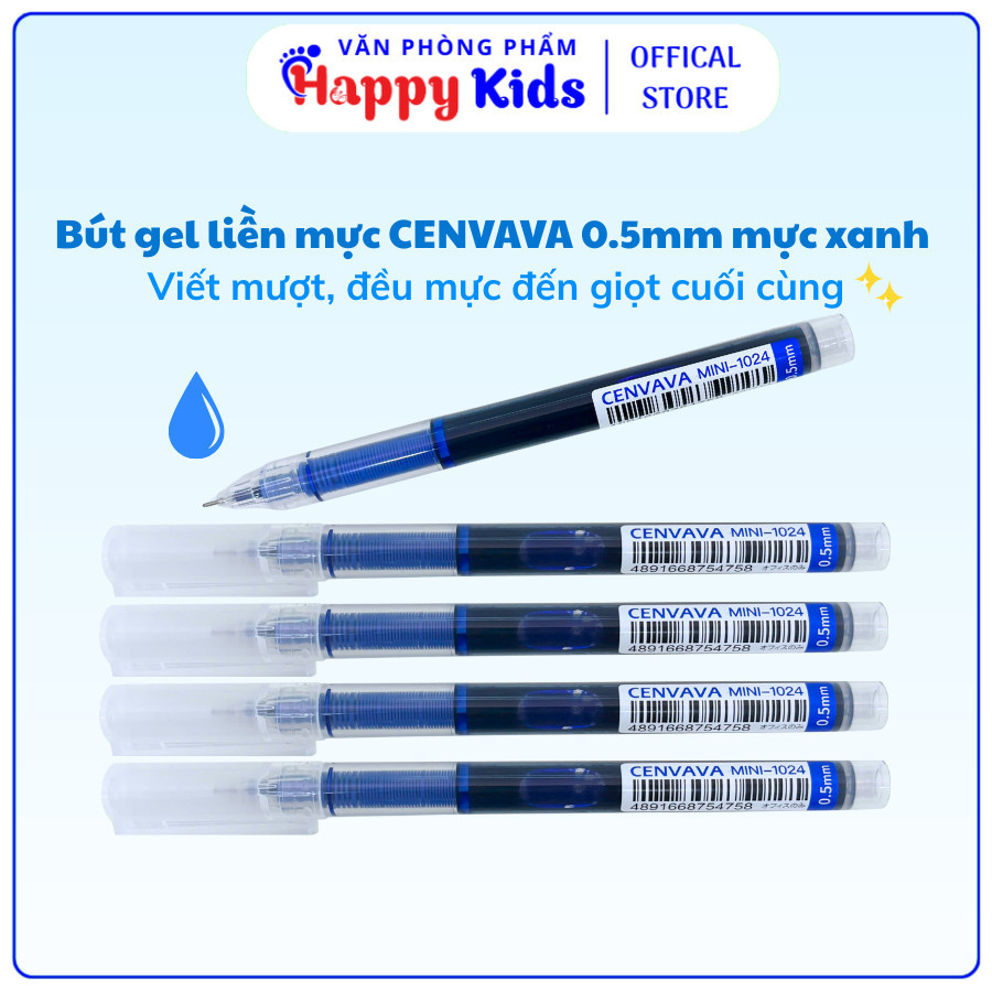 Combo 3/6 Cây Bút Gel Liền Mực Cenvava Mini 1024 Mực Xanh Ngòi 0.5mm Viết Mượt, Mực Ra Đều Liên Tục 