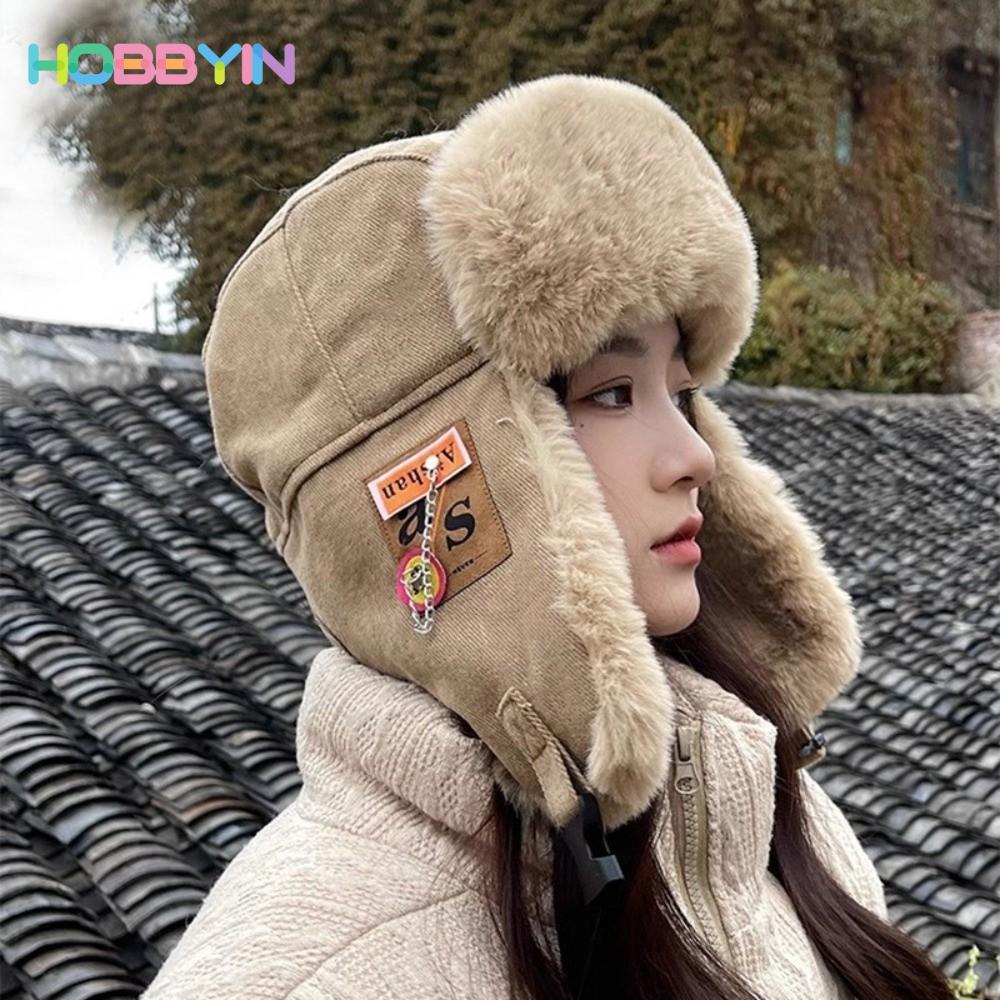 Mũ Bombler Hobb Yin chống thấm nước, lông thú giả, có nắp tai giữ ấm, thời trang mùa đông dành cho n