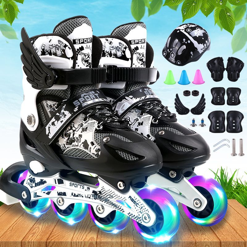 Inline Skates Trẻ Em Có Thể Điều Chỉnh Bé Trai Bé Gái Flash Roller Skates Full Set Roller Skates Ngư