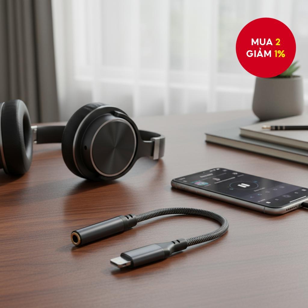 Bộ chuyển đổi âm thanh số OTG: Cáp Aux 3.5mm cho tai nghe và micro iPhone.