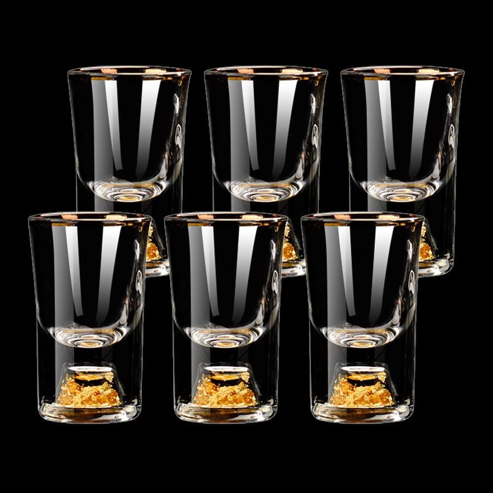 6 chiếc 10ml (0.3oz) Spirit Glass, Crystal Spirit Glass Set, Trang trí lát vàng 24K, Whisky, Agave, 