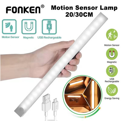 Fonken Sạc Cảm Biến Chuyển Động Đèn LED Cảm Ứng Từ Tính Đèn Ngủ Đèn Di Động Cho Tủ Bếp Đầu Giường Phòng Tắm