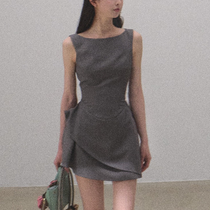 OAKMOO Váy eo hẹp với cổ áo tháo rời, phong cách preppy