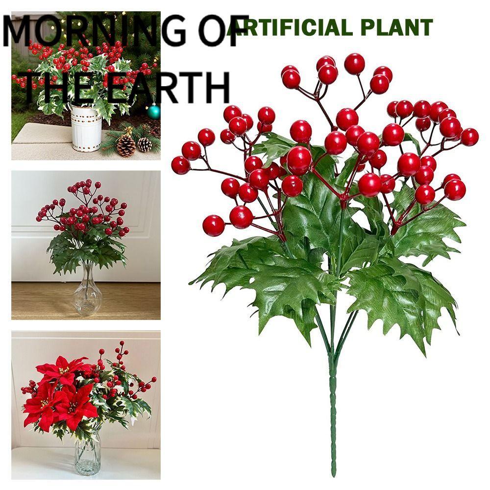 MORNING OF THE Artificial Plant, Green Holly Leaves Red Berries Nhân tạo Giáng sinh Berry, 7 cánh xố