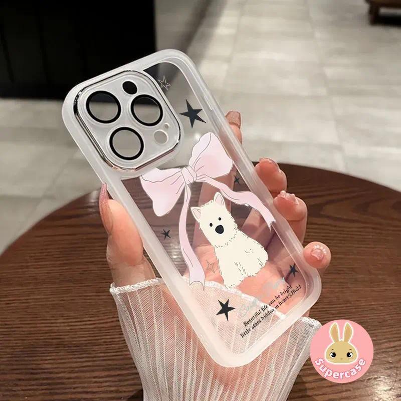 Ốp điện thoại hình chú chó nơ dễ thương Kính ống kính cho Realme GT7 Pro Racing Edition GT 7T GT6 6T