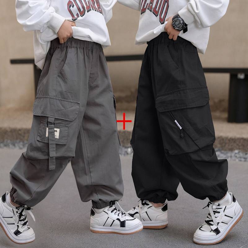【Ready Stock】 Pu Handsome Boys Cargo Pants Spring and Autumn Children's Pants Early Autumn Medium an