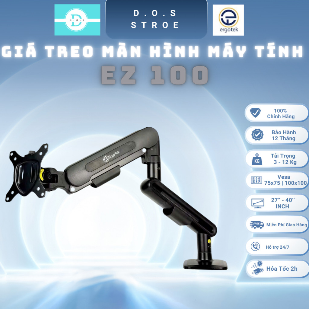 [EZ100] [ErgoTek] Giá Treo Màn Hình Máy Tính Xoay 360° [27"-40" Inch] Monitor ARM