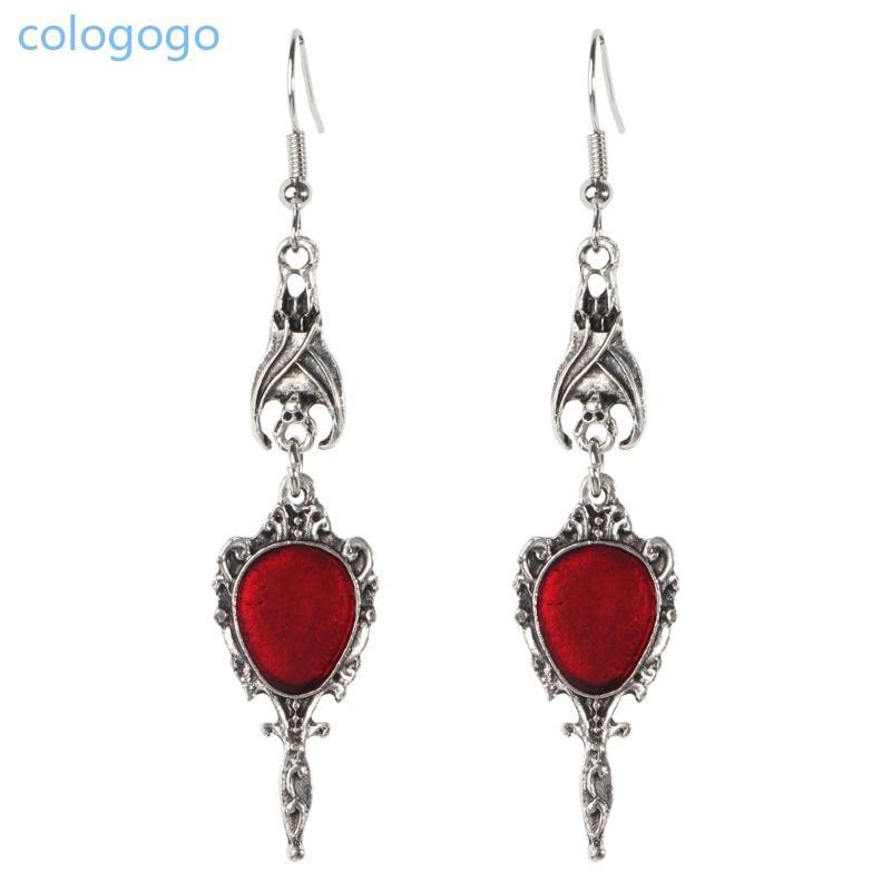 Vintage for Vampire Bat Magic Mirror Drop Earrings Gothic Punk Dangling Jewelry