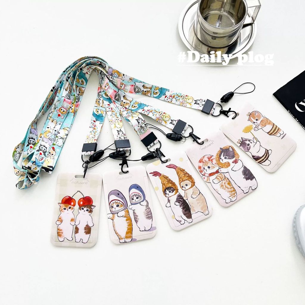 Hộp đựng thẻ mèo dễ thương Thẻ tên học sinh Fushan Cat Khuôn viên thẻ có dây dài Thẻ ngực chống mất 