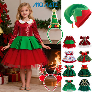  MQATZ Sequin Váy Giáng Sinh Bé Gái Cosplay Trang Phục Dài Tay Công Chúa Váy Ông Già Noel Họa Tiết Đảng Quần Áo ASD118 