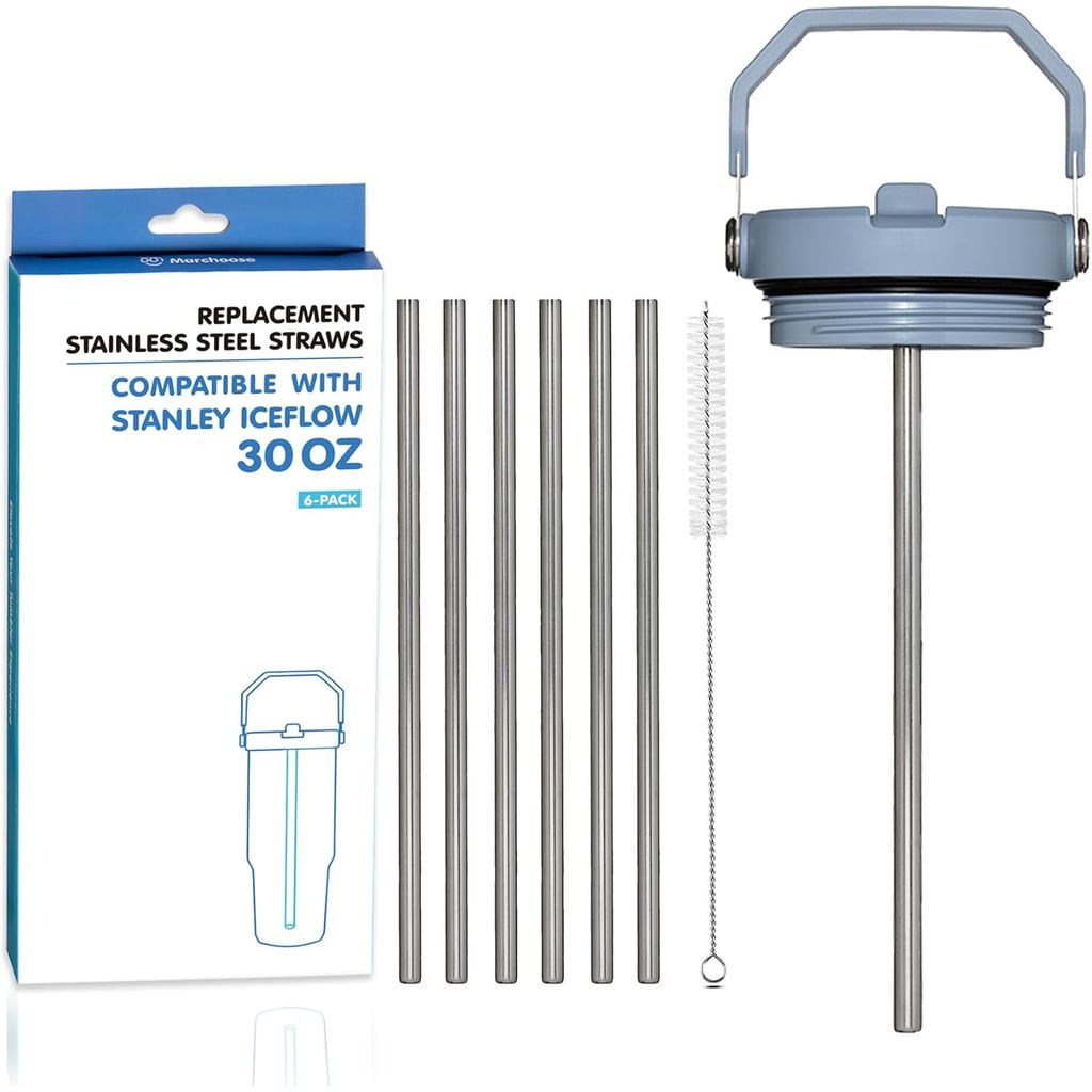 6 Ống hút bằng thép không gỉ thay thế cho dòng băng Stanley, Ống hút tái sử dụng 8 inch cho Stanley 