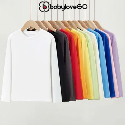 Áo thun trơn dài tay cho bé trai bé gái BabyloveGO áo thu đông cổ tròn basic chất thun cotton mềm mịn ADT01