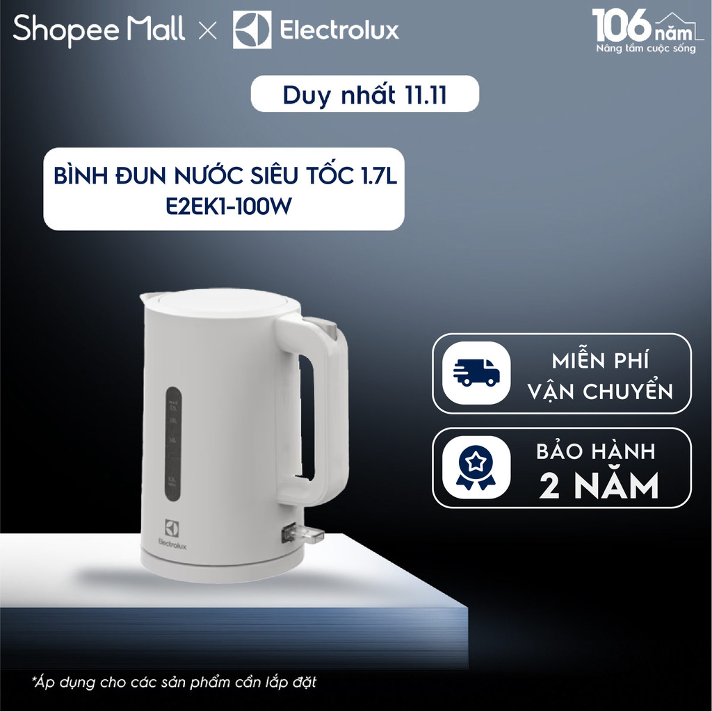 Bình đun siêu tốc 1.7L Electrolux E2EK1-100W - nhựa cao cấp, an toàn, BH 24 tháng