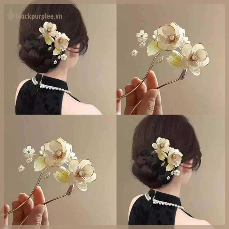 Kẹp tóc hợp kim cổ điển thiết kế mộc lan - phụ kiện trang trí tóc thanh lịch